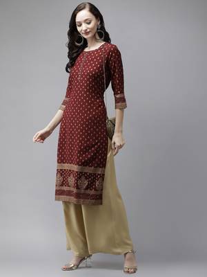 Maroon printed rayon long-kurtis 3