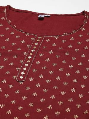 Maroon printed rayon long-kurtis 4