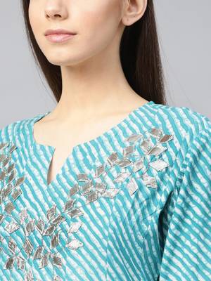 Sky-blue printed rayon long-kurtis 2