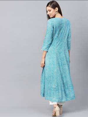 Sky-blue printed rayon long-kurtis 4