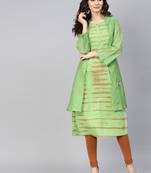 Green printed cotton long-kurtis