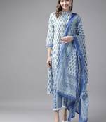 Blue printed cotton kurta-suits