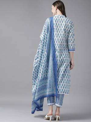 Blue printed cotton kurta-suits 2