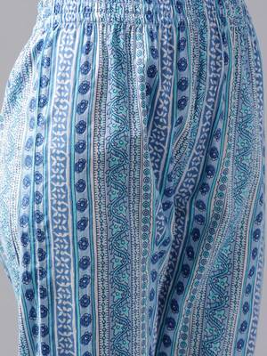 Blue printed cotton kurta-suits 4