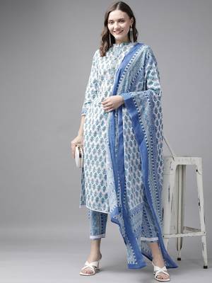 Blue printed cotton kurta-suits 5