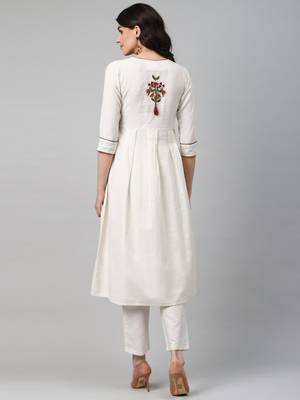 White plain cotton kurti-trouser 3