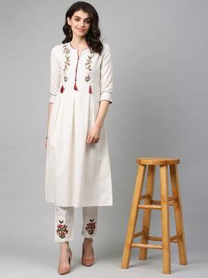 White plain cotton kurti-trouser 6