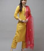 Mustard embroidered cotton kurta-suits