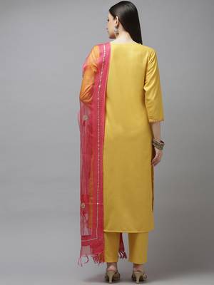 Mustard embroidered cotton kurta-suits 2