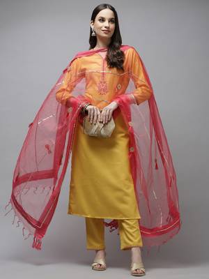 Mustard embroidered cotton kurta-suits 5