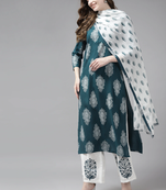 Dark-green printed rayon kurta-suits
