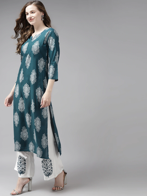 Dark-green printed rayon kurta-suits 2