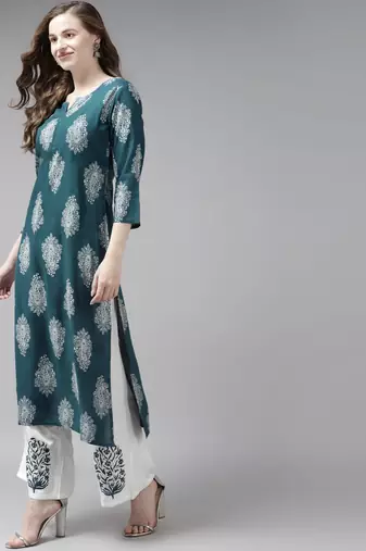 Dark-green printed rayon kurta-suits