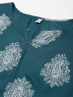 Dark-green printed rayon kurta-suits 3