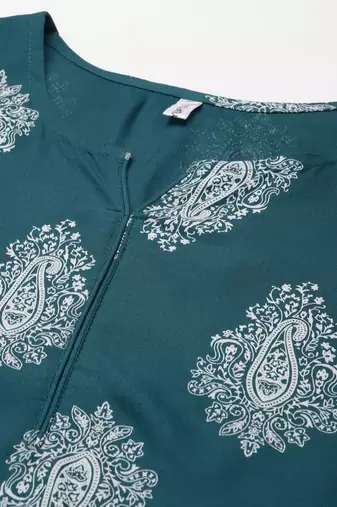 Dark-green printed rayon kurta-suits