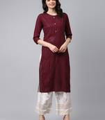 Maroon embroidered rayon palazzo-kurta