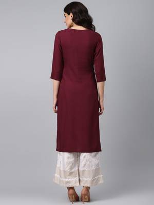 Maroon embroidered rayon palazzo-kurta 2