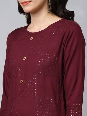 Maroon embroidered rayon palazzo-kurta 3
