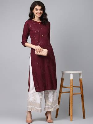 Maroon embroidered rayon palazzo-kurta 5