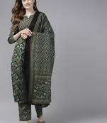 Olive printed cotton kurta-suits