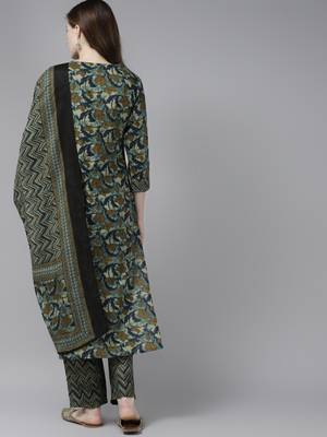 Olive printed cotton kurta-suits 2