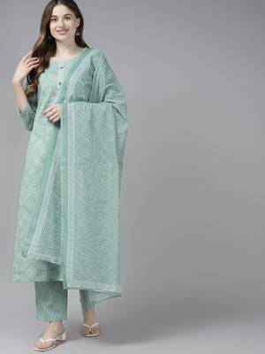 Green printed cotton kurta-suits 1