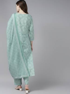Green printed cotton kurta-suits 2