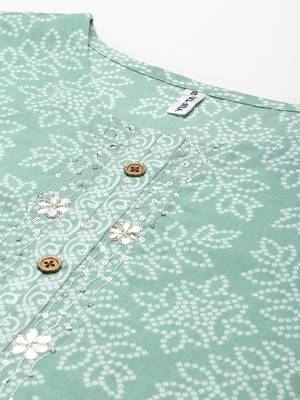 Green printed cotton kurta-suits 3