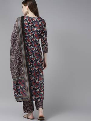 Navy-blue printed cotton kurta-suits 2