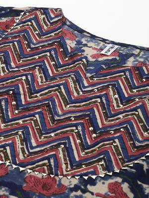 Navy-blue printed cotton kurta-suits 3