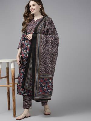 Navy-blue printed cotton kurta-suits 5