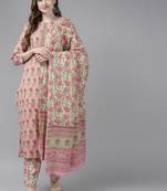 Pink printed cotton kurta-suits