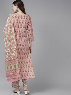 Pink printed cotton kurta-suits 2