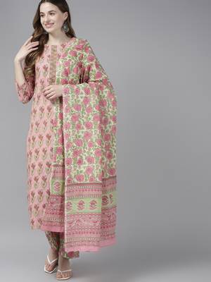 Pink printed cotton kurta-suits 5