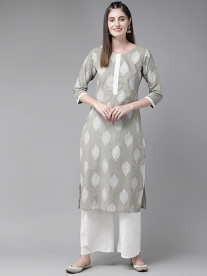 Grey printed cotton palazzo-kurta 1
