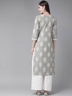 Grey printed cotton palazzo-kurta 2