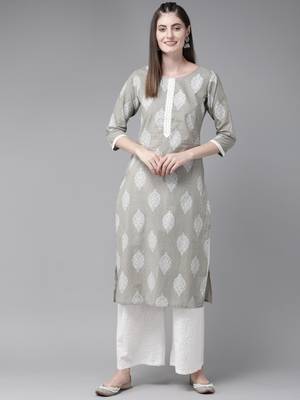 Grey printed cotton palazzo-kurta 5