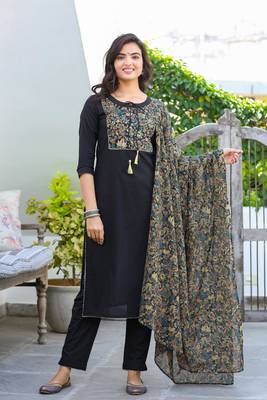 Black plain cotton kurta-suits 1