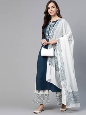 Blue plain cotton kurta-suits 5