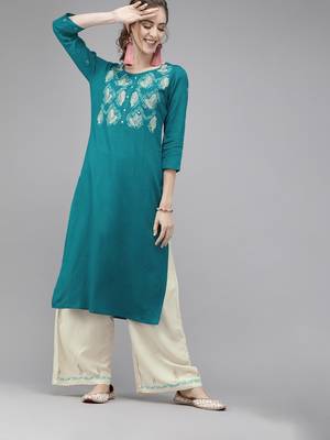 Blue embroidered rayon palazzo-kurta 1