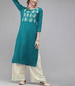 Blue embroidered rayon palazzo-kurta
