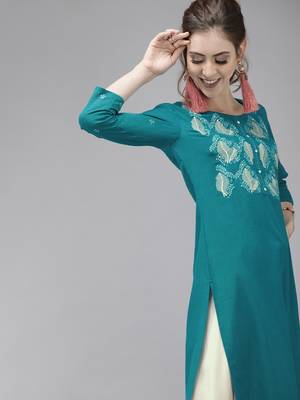 Blue embroidered rayon palazzo-kurta 3
