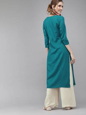 Blue embroidered rayon palazzo-kurta 4