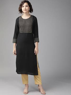 Black embroidered rayon palazzo-kurta 1
