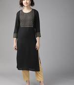 Black embroidered rayon palazzo-kurta