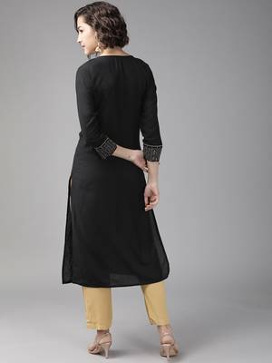 Black embroidered rayon palazzo-kurta 2