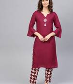Burgundy plain rayon kurti-trouser