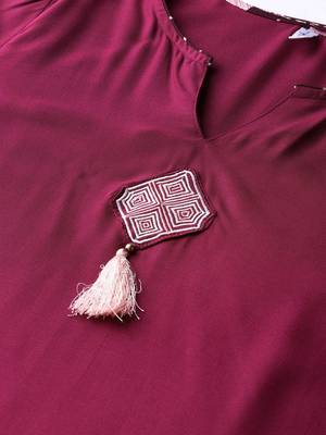 Burgundy plain rayon kurti-trouser 4