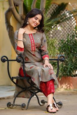 Grey printed cotton kurti-trouser 2