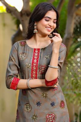 Grey printed cotton kurti-trouser 4